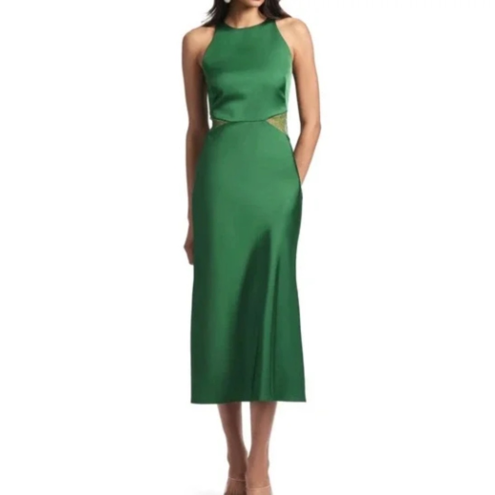 Sachin & Babi Satin Crepe Midi Dress with Cutout NEW